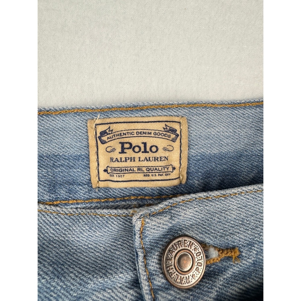Polo Ralph Lauren Denim Mini Skirt Light Wash Belted Raw Hem Distressed Womens - Picture 2 of 15